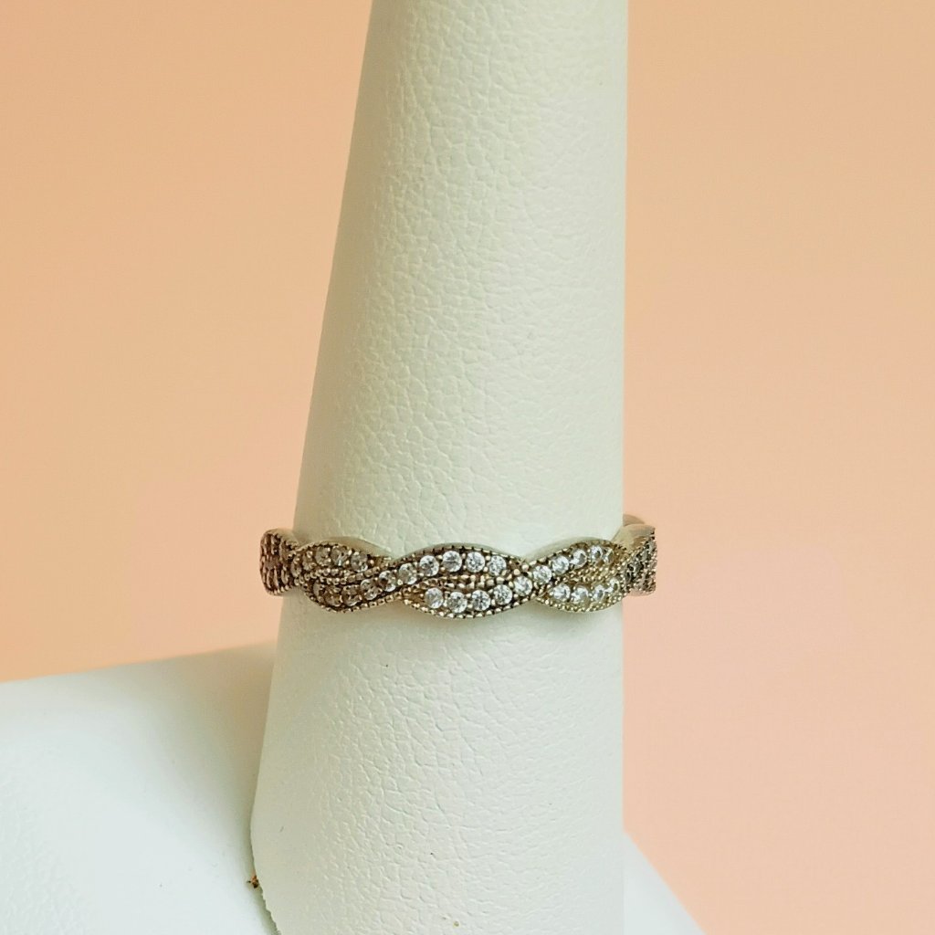 Marleylilly 925 Crossover Eternity Ring 8.25 Sterling Silver Pave Band Jewelry